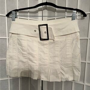 BEBE Beige/Ecru/Cream/Winter White Corduroy Belted Pleated Mini Skirt